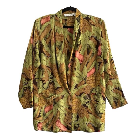 RESTLESS CLOTHIERS Women Silk Blouse Sz M Multicolor Button Front Floral 27-2 - Picture 1 of 11